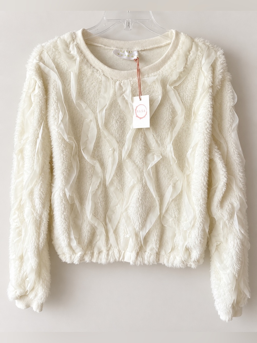 Raga Ivory Textured Chiffon Ruffle Pullover Sweater Boho NWT #1356